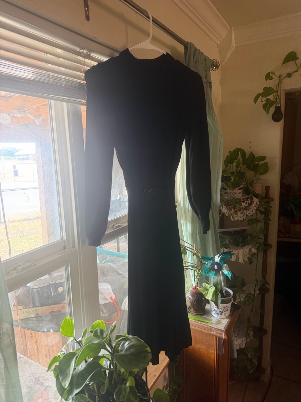 Nina Leonard Black Long Sleeve Midi Dress
